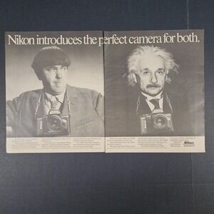 1987 Nikon Cameras N4004 Vintage Print Ad Moe Howard Albert Einstein Photography